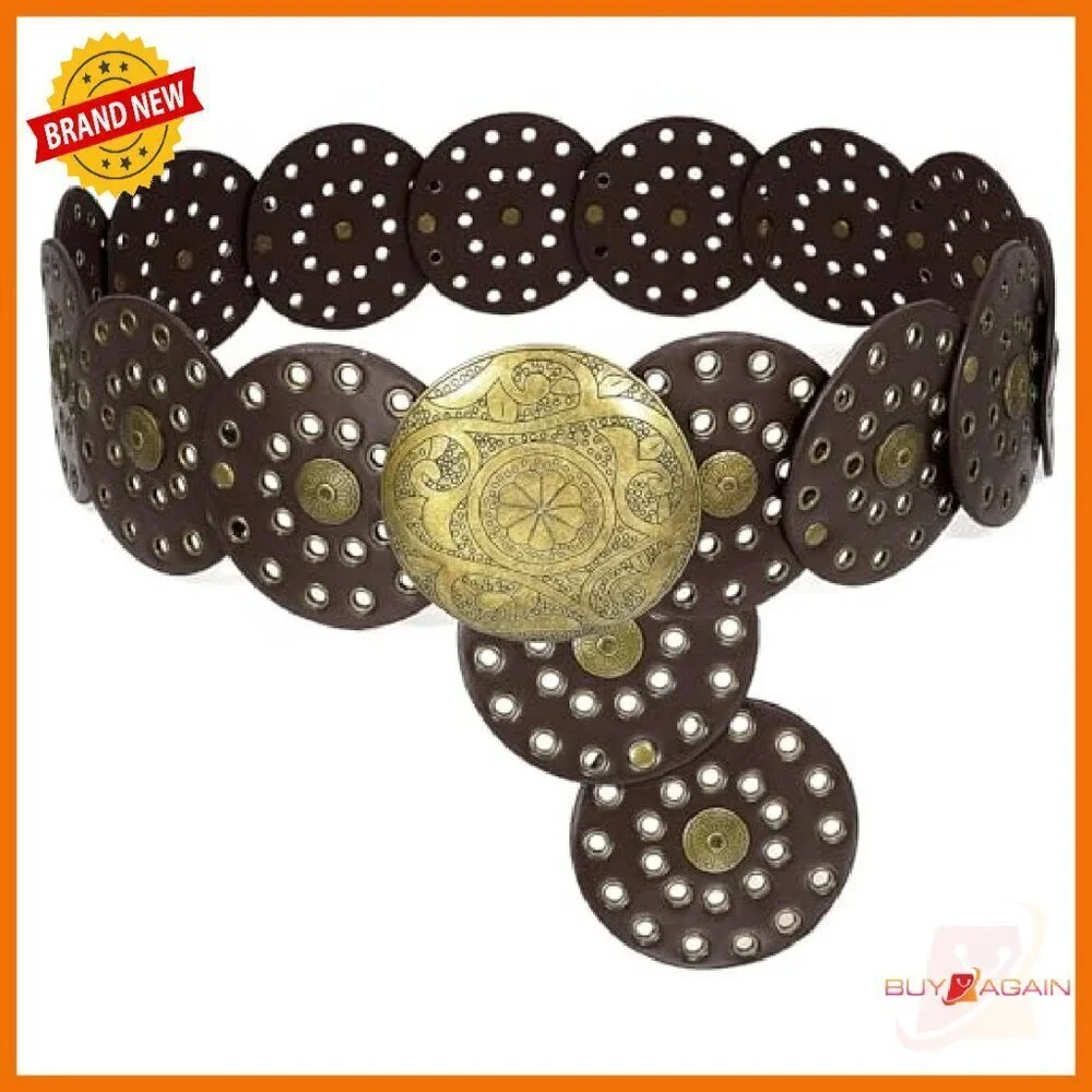 Wide Disc Concho Belt PU Leather Western Style Adjustable 45-59in
